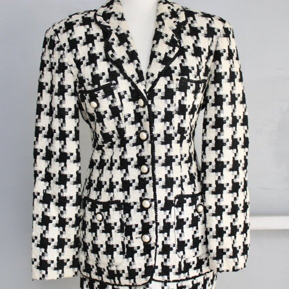 The Limited VTG 90's Black White Houndstooth Skirt Blazer Suit Size Small / 6 - Picture 3 of 8